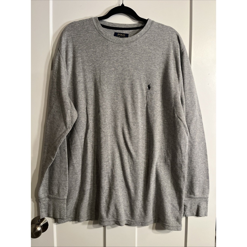 Polo Ralph Lauren Mens 2XL Gray Cotton Long Sleeve Waffle Knit Shirt